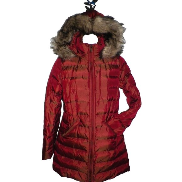 Women's XS 2-4 Lands' End Shimmer Down Coat Puffer Burgundy Orange Hood - Picture 12 of 16